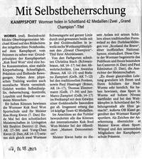 Zeitungsbericht in der Wormser Zeitung über unsere Teilnahme an den Kuk Sool Won Weltmeisterschaften im Oktober 2008